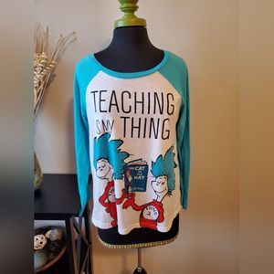 Dr.Seuse Teaching Is My Thing Blue SleevUrban Manges with a White Base Top L/XL